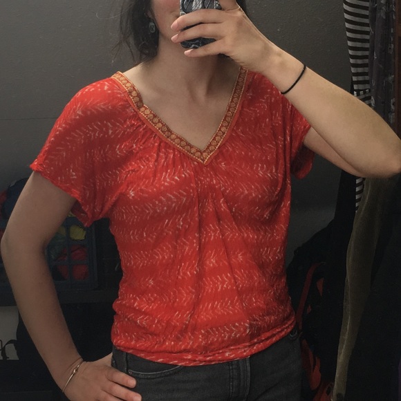 Free People Sheer Orange and Gold Top - Picture 6 of 8